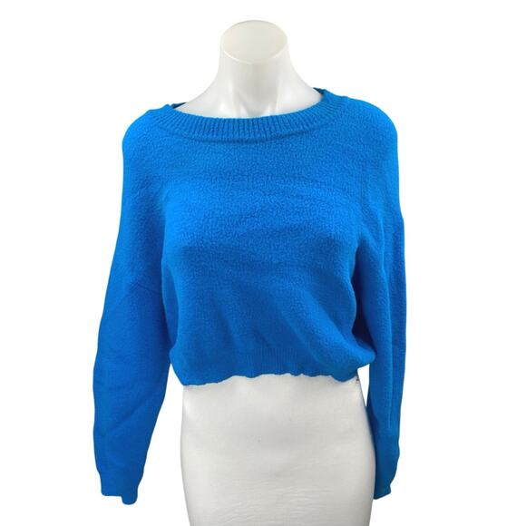 Zara Women's Blue Long Sleeve Knit Fleece Cropped Sweatshirt Sweater Top Size M - Picture 1 of 3